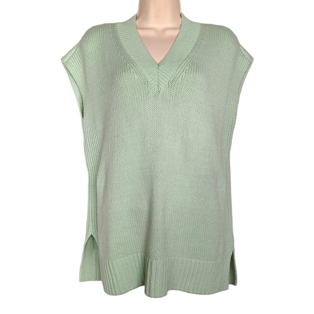 ANN TAYLOR LOFT Light Mint Green Sleeveless Knit V-Neck Stretchy Top X-Small NWT